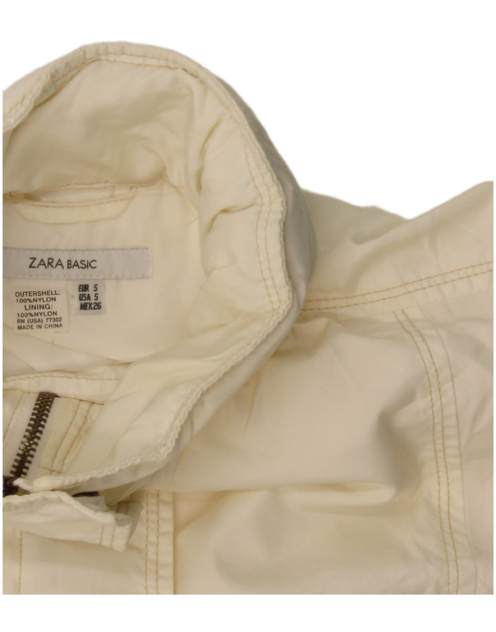 Zara Womens Hooded Utility Jacket UK 10 Pequeno Off White Nylon