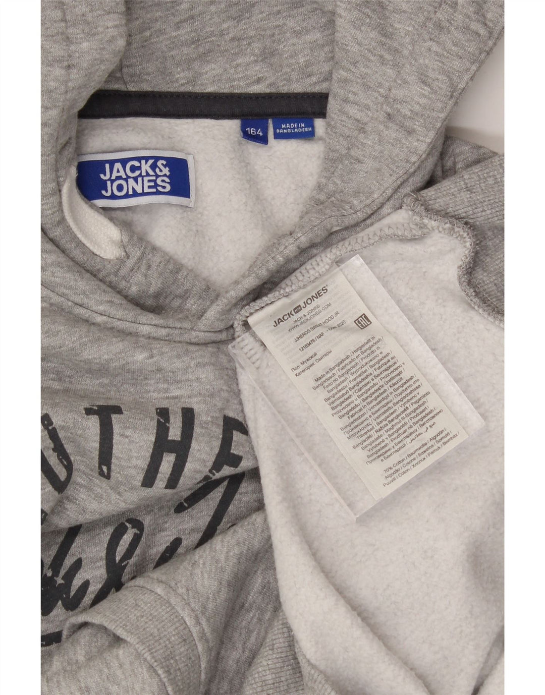 JACK & JONES Boys Graphic Hoodie Jumper 13-14 Years Grey Cotton Vintage Jack & Jones and Second-Hand Jack & Jones from Messina Hembry 