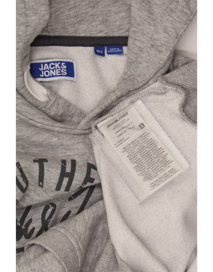 JACK & JONES Boys Graphic Hoodie Jumper 13-14 Years Grey Cotton Vintage Jack & Jones and Second-Hand Jack & Jones from Messina Hembry 