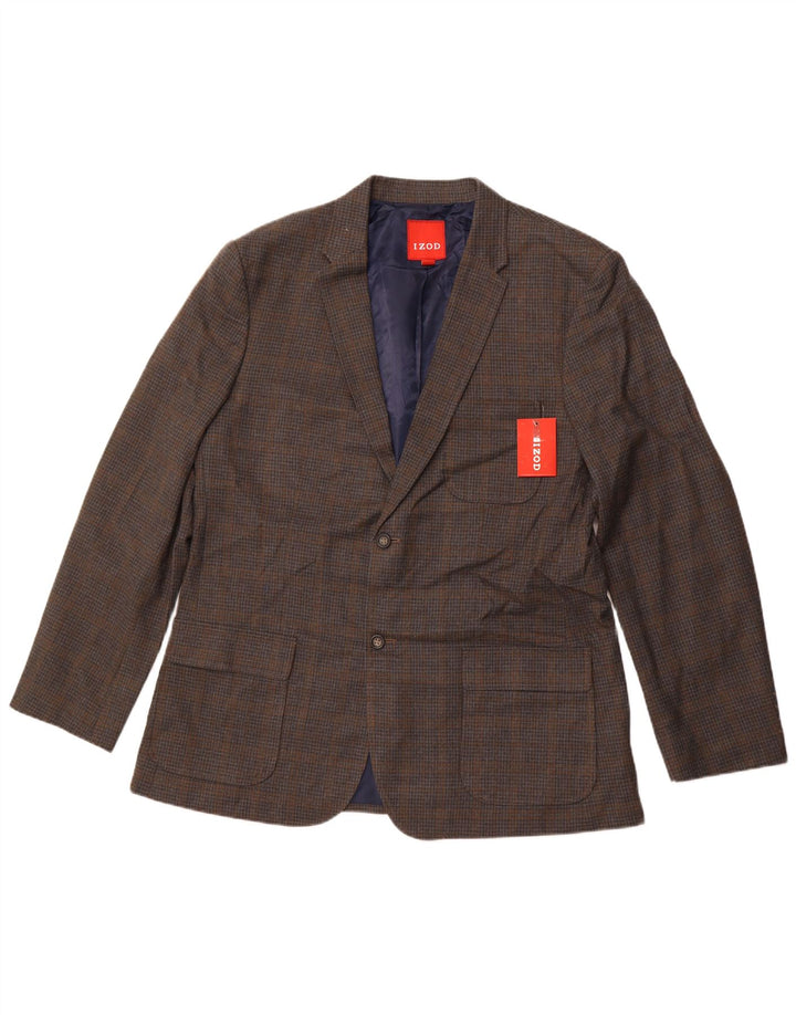 Jaqueta blazer masculina IZOD com 2 botões UK 42 XL poliéster xadrez cinza