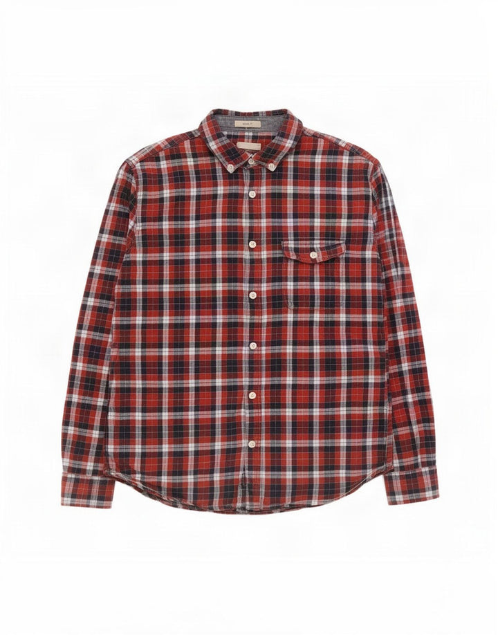 White Stuff Camisa masculina de flanela clássica com ajuste vermelho médio de algodão
