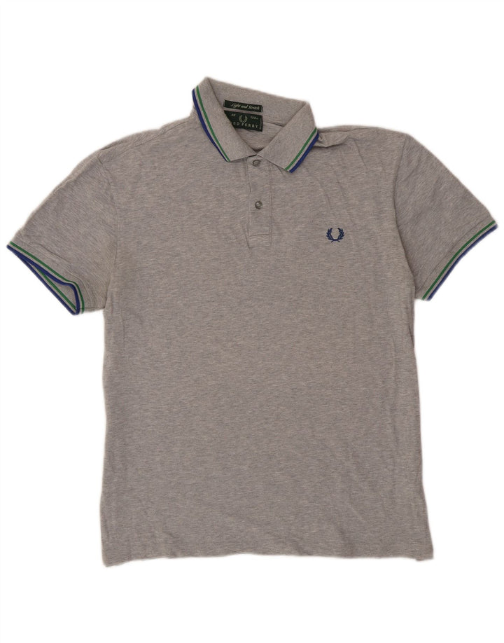 Camisa polo masculina Fred Perry grande algodão listrado cinza