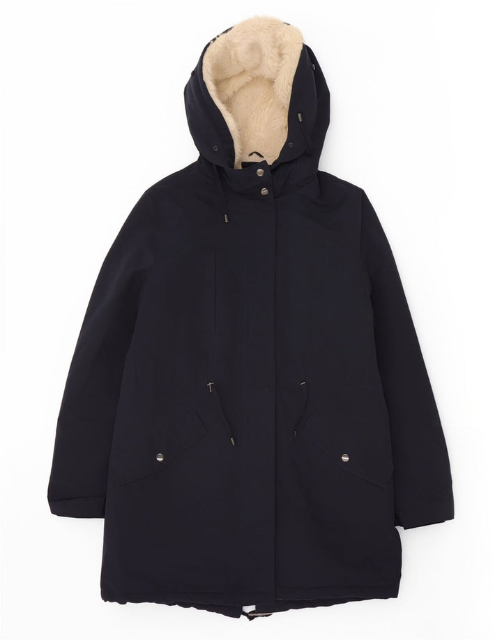 Jaqueta feminina Marks & Spencer com capuz Sherpa Parka Reino Unido 12 médio azul marinho