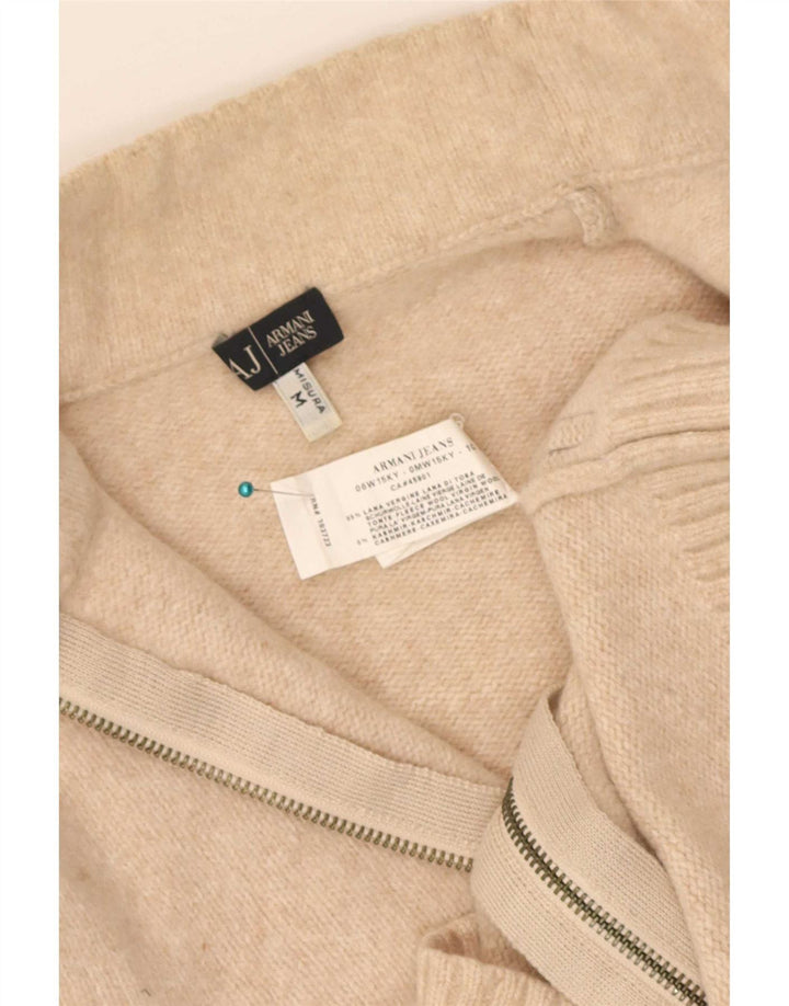 Suéter cardigã feminino Armani Reino Unido 12 lã virgem bege médio