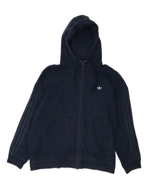 Suéter masculino Adidas com capuz e zíper grande algodão azul marinho