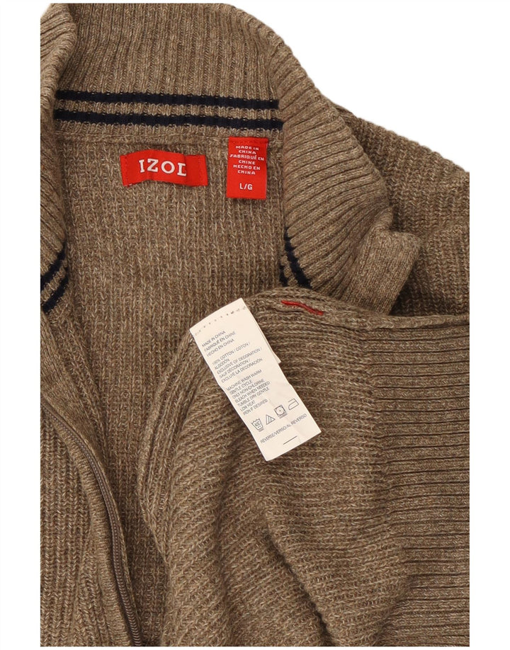 Suéter masculino Izod com zíper e gola em algodão verde grande