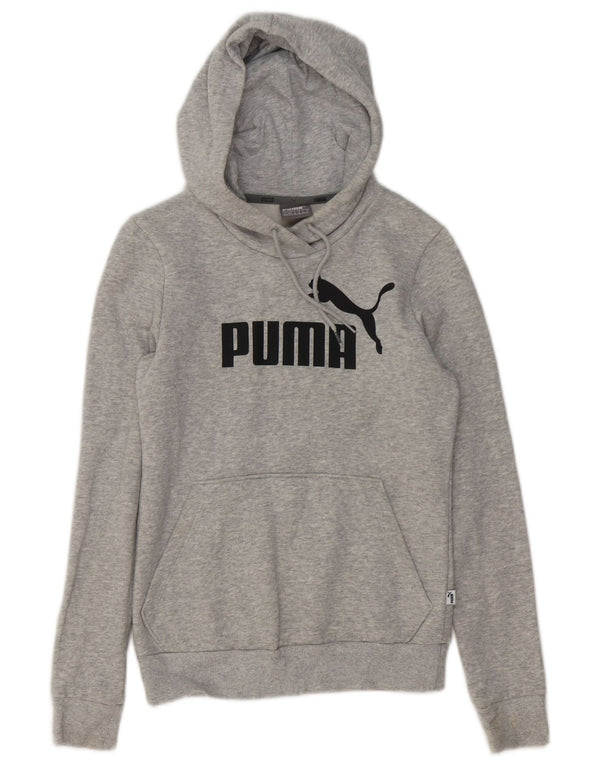 Puma feminino gráfico moletom com capuz UK 6 XS cinza algodão manchado
