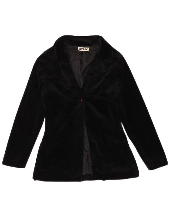 Jaqueta blazer feminina vintage de veludo com 1 botão Reino Unido 12 médio preto