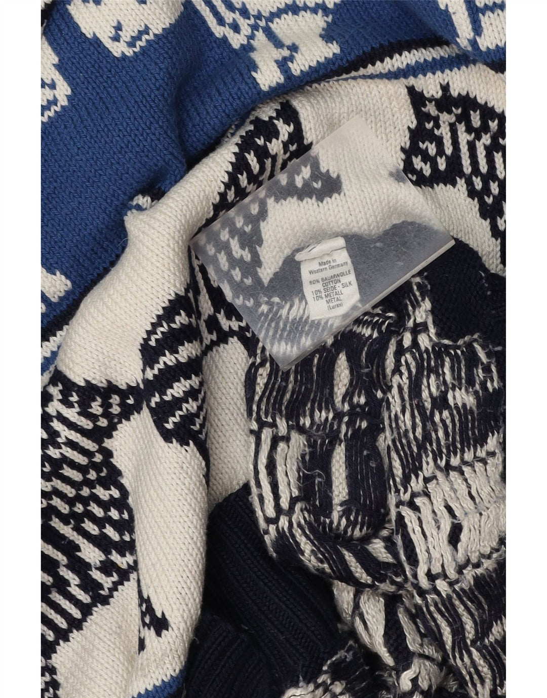 Suéter feminino VINTAGE com gola redonda UK 18 XL azul marinho estampa animal