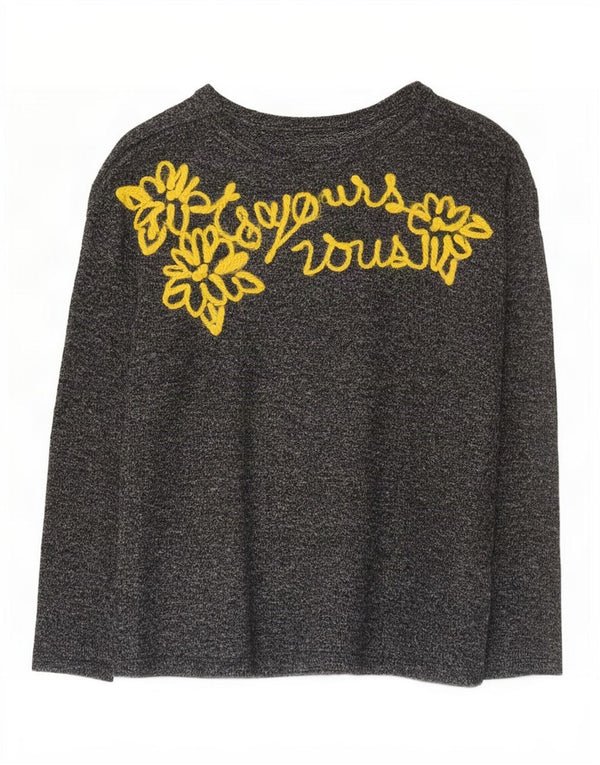Zara Top gráfico feminino manga comprida Reino Unido 12 cinza médio floral