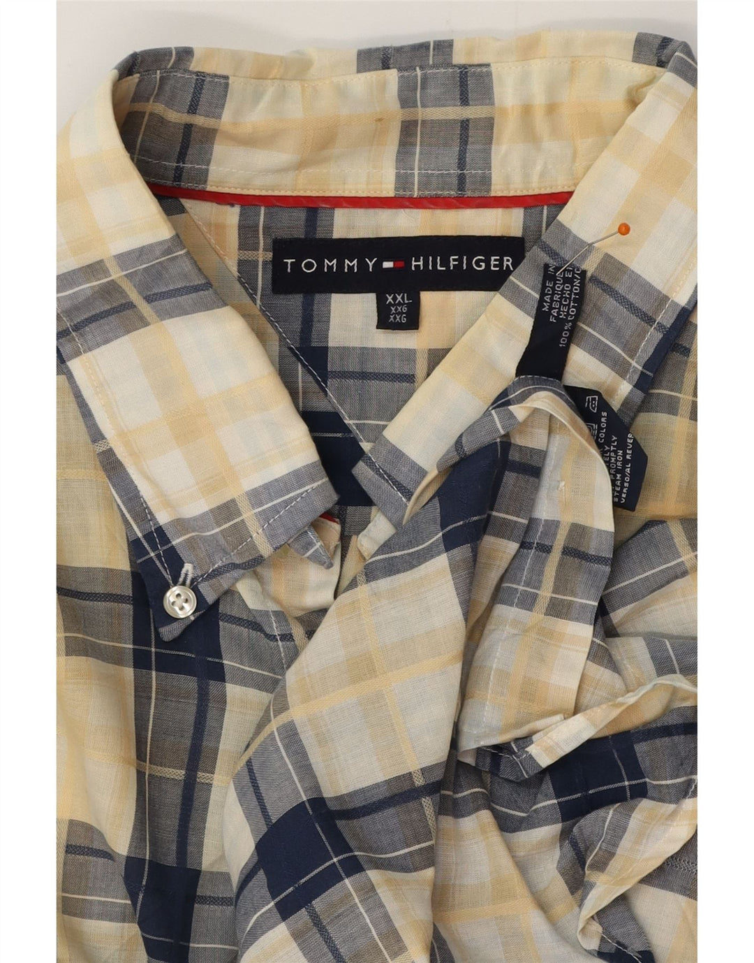 Camisa masculina de manga curta TOMMY HILFIGER 2XL algodão xadrez azul marinho