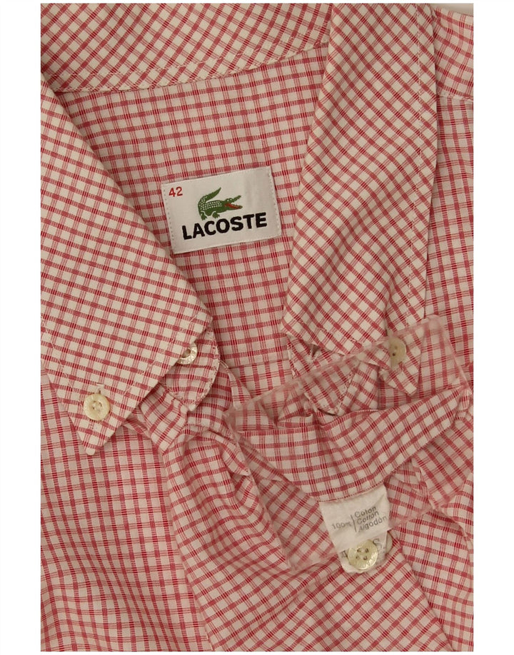Camisa masculina de manga curta Lacoste tamanho 42 grande algodão vermelho guingão