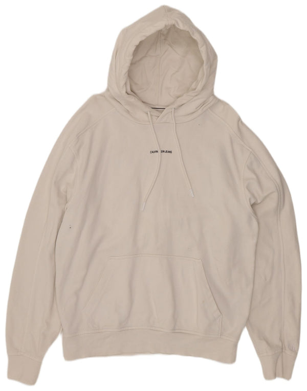 Calvin Klein Jeans Masculino moletom com capuz pequeno algodão branco