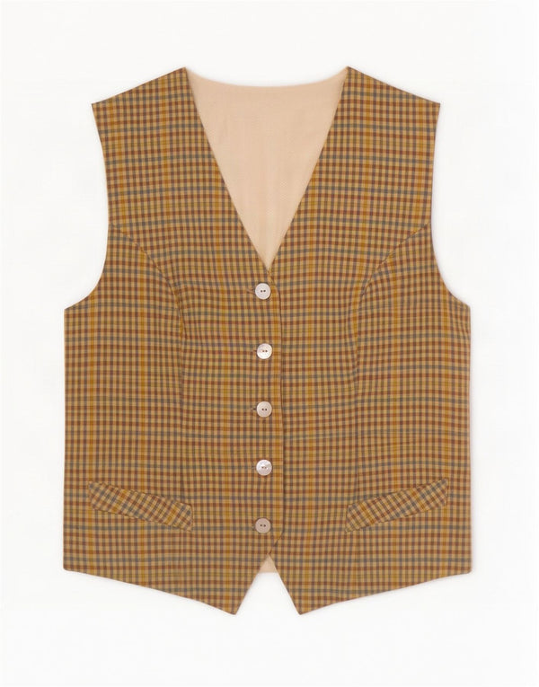 Colete feminino vintage UK 18 XL amarelo xadrez
