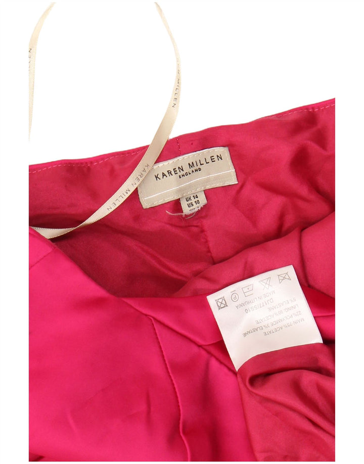 Vestido feminino KAREN MILLEN halter bodycon Reino Unido 14 grande acetato rosa