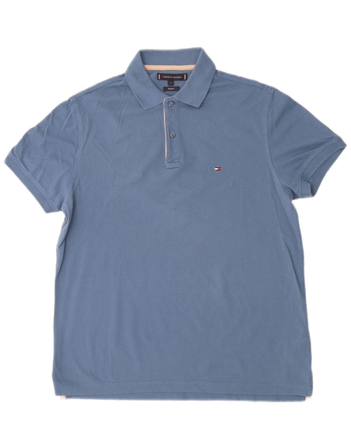 Camisa polo masculina TOMMY HILFIGER regular fit pequena algodão azul