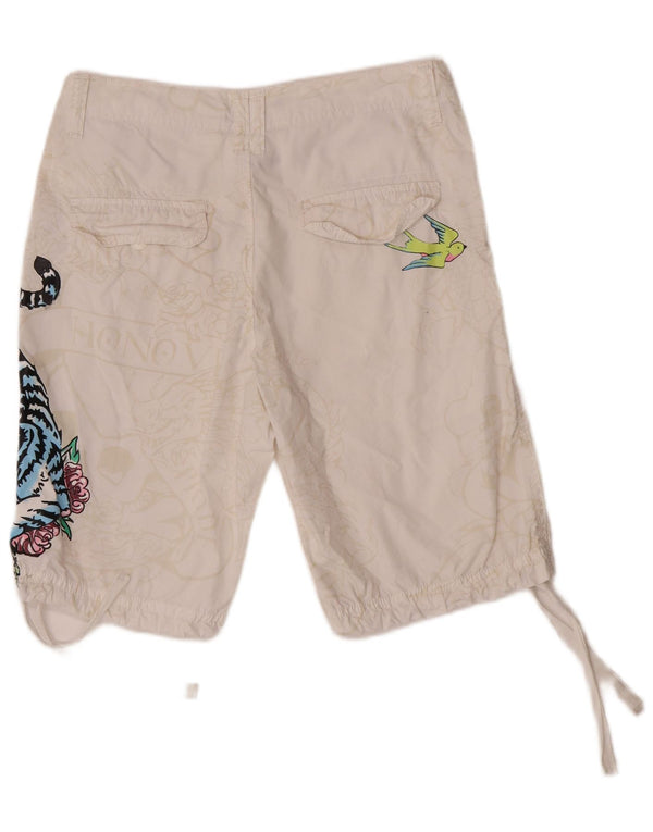 Desigual Masculino Gráfico Casual Shorts Pequeno W30 Branco Animal Print Algodão