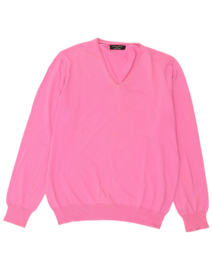 Suéter masculino Zara com decote em V grande rosa