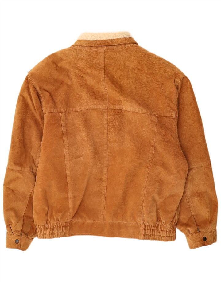Jaqueta masculina vintage de camurça Sherpa Reino Unido 40 grande couro marrom