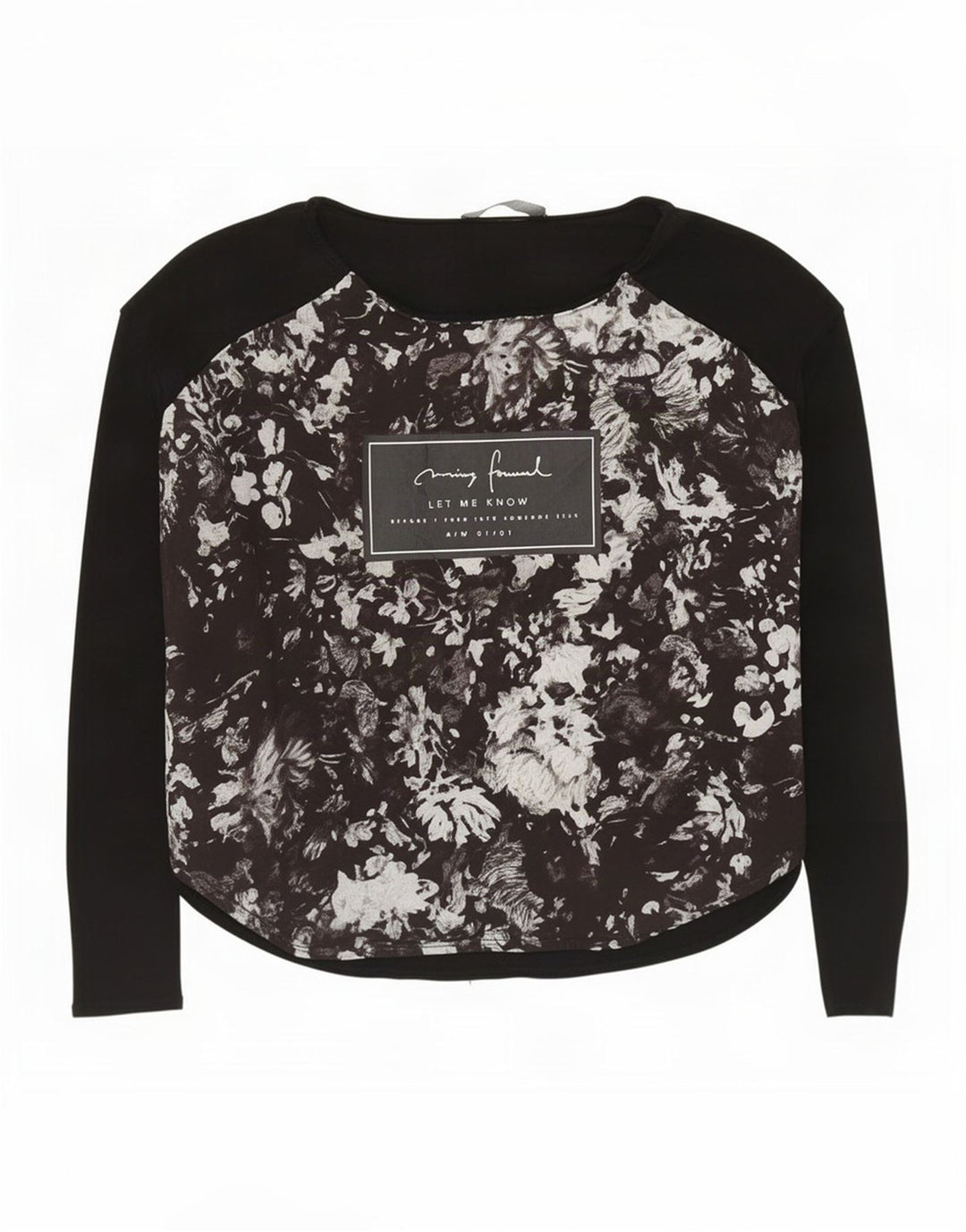 Top gráfico feminino Zara manga comprida UK 14 poliéster floral preto médio