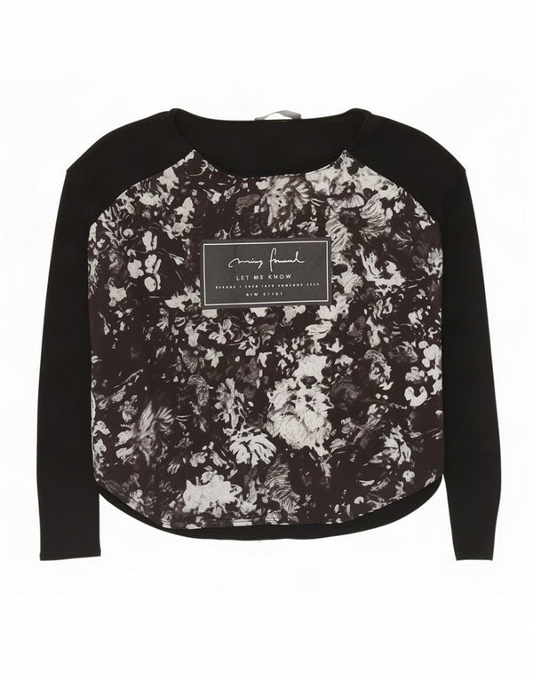Top gráfico feminino Zara manga comprida UK 14 poliéster floral preto médio