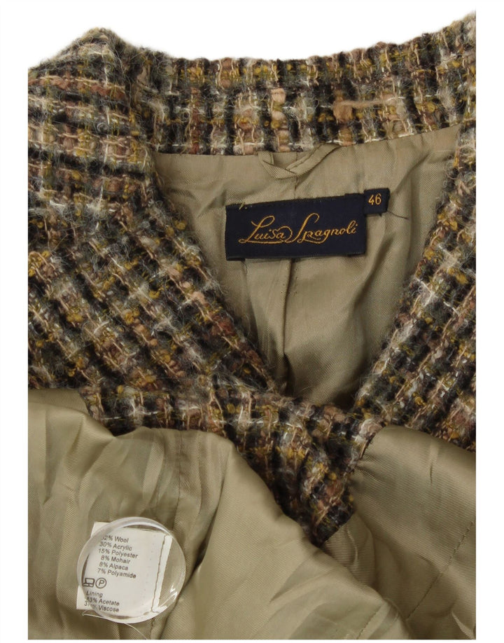 Luisa Spagnoli jaqueta blazer feminina de 3 botões IT 46 grande lã xadrez cáqui