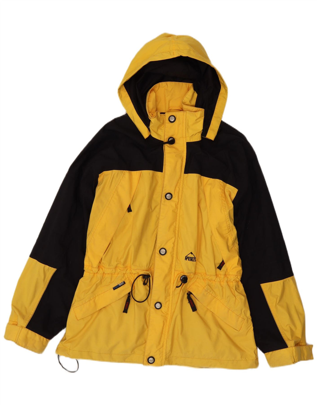 Jaqueta de chuva masculina com capuz MC Kinley Reino Unido 38 Nylon colorblock amarelo médio