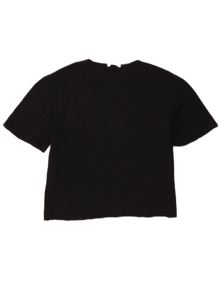 Zara Camiseta Feminina Crop Oversized Top UK 10 Pequeno Poliéster Preto