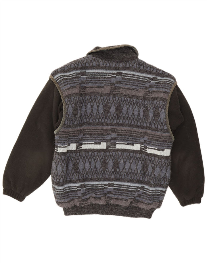 Berto Lucci Mens Knit Bomber Jacket UK 38 Poliacrílico Geométrico Cinza Médio