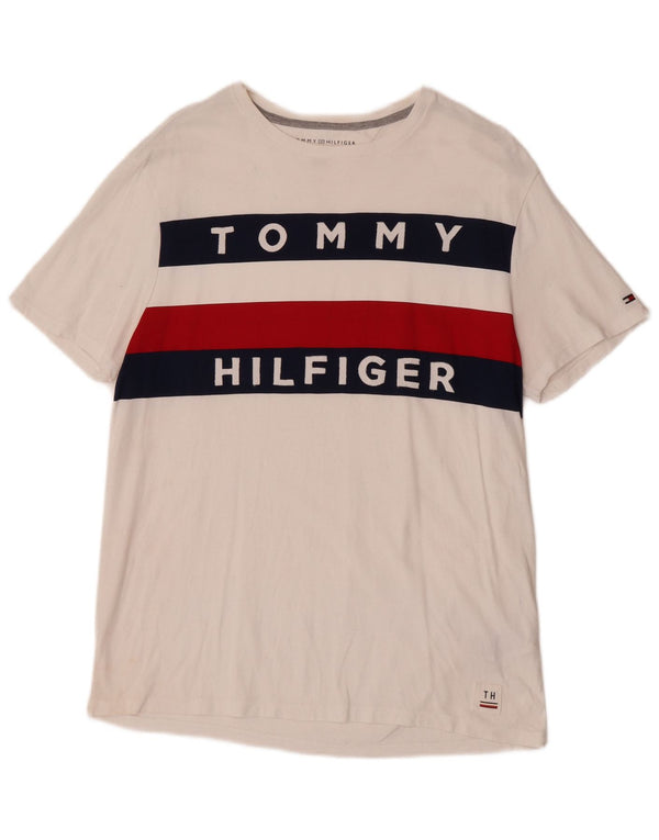Tommy Hilfiger Camiseta masculina gráfica Top médio branco algodão colorblock