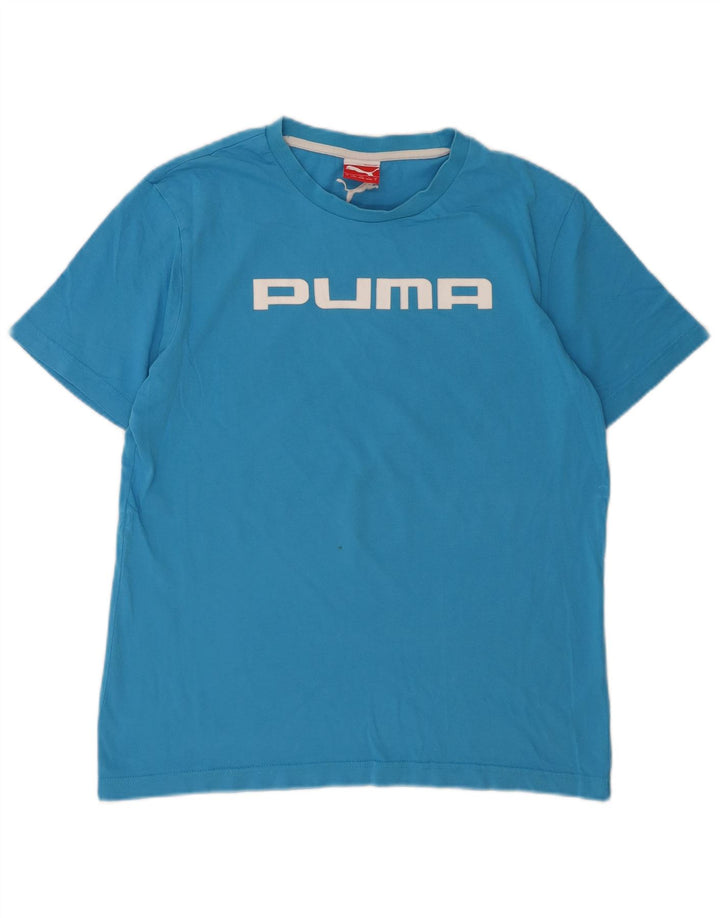 Camiseta masculina PUMA com estampa gráfica pequena de algodão azul