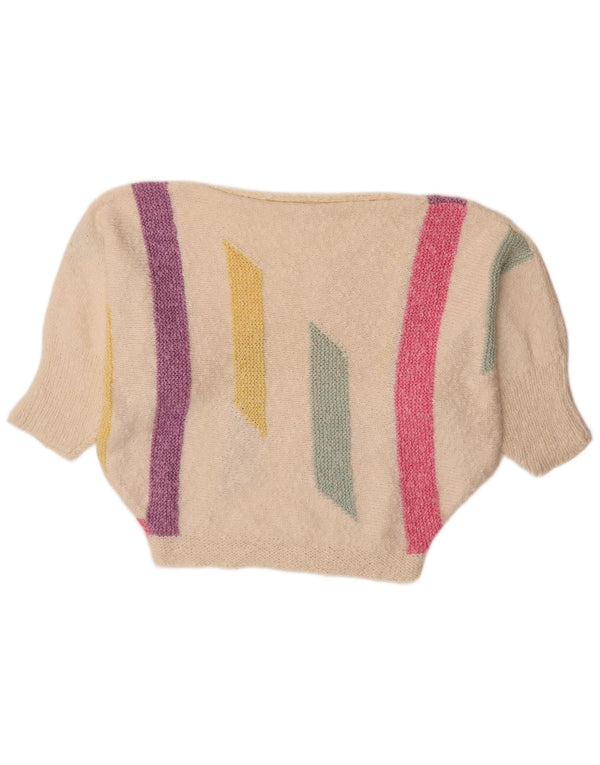 Suéter feminino vintage Batwing com gola canoa UK 18 XL branco colorblock