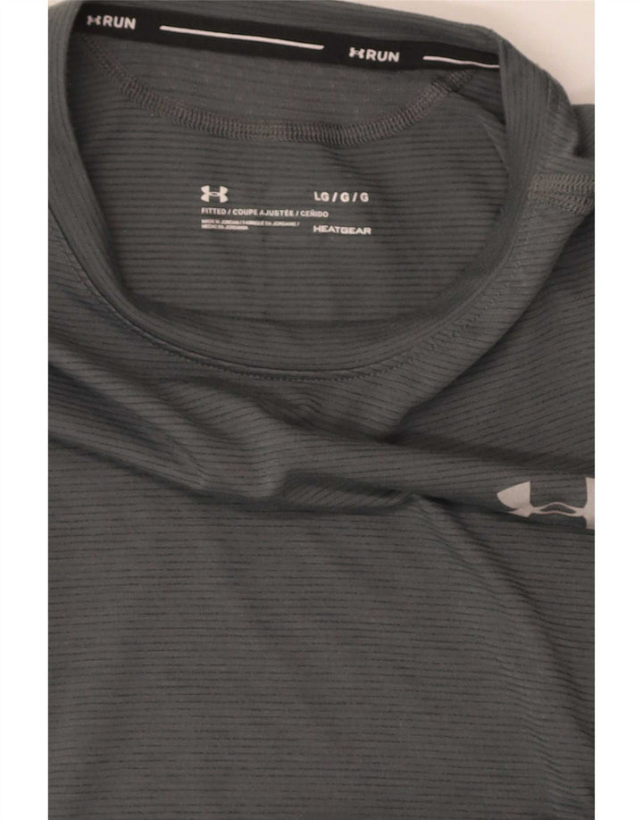Under Armour Mens Fitted Running Top Manga Longa Grande Cinza Esportes