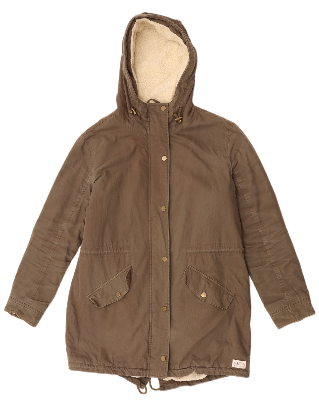 Jaqueta feminina Jack Wills com capuz Sherpa Parka Reino Unido 12 médio cáqui