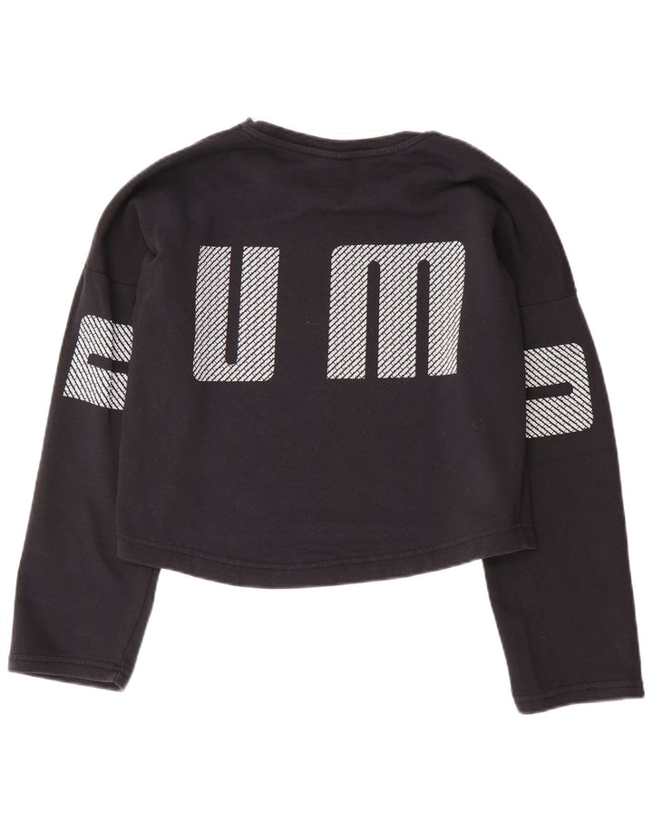 Puma moletom feminino oversized crop gráfico jumper UK 10 pequeno preto