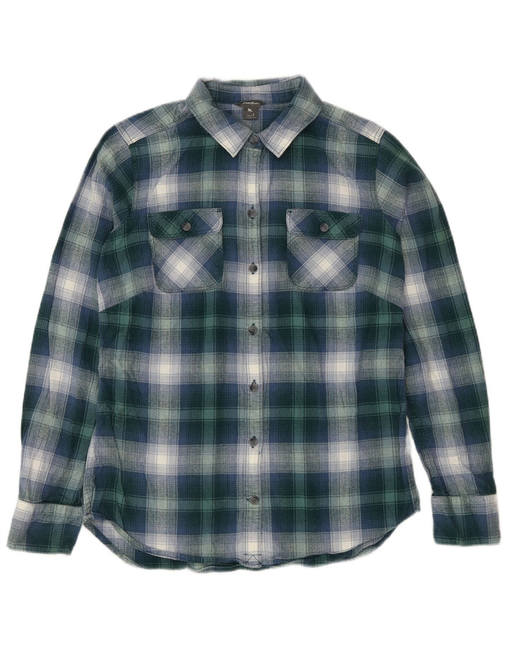 Camisa feminina de flanela EDDIE BAUER Reino Unido 10 algodão xadrez verde pequeno