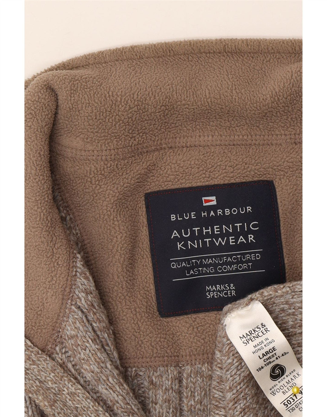 Suéter cardigã masculino Marks & Spencer grande lã manchada marrom