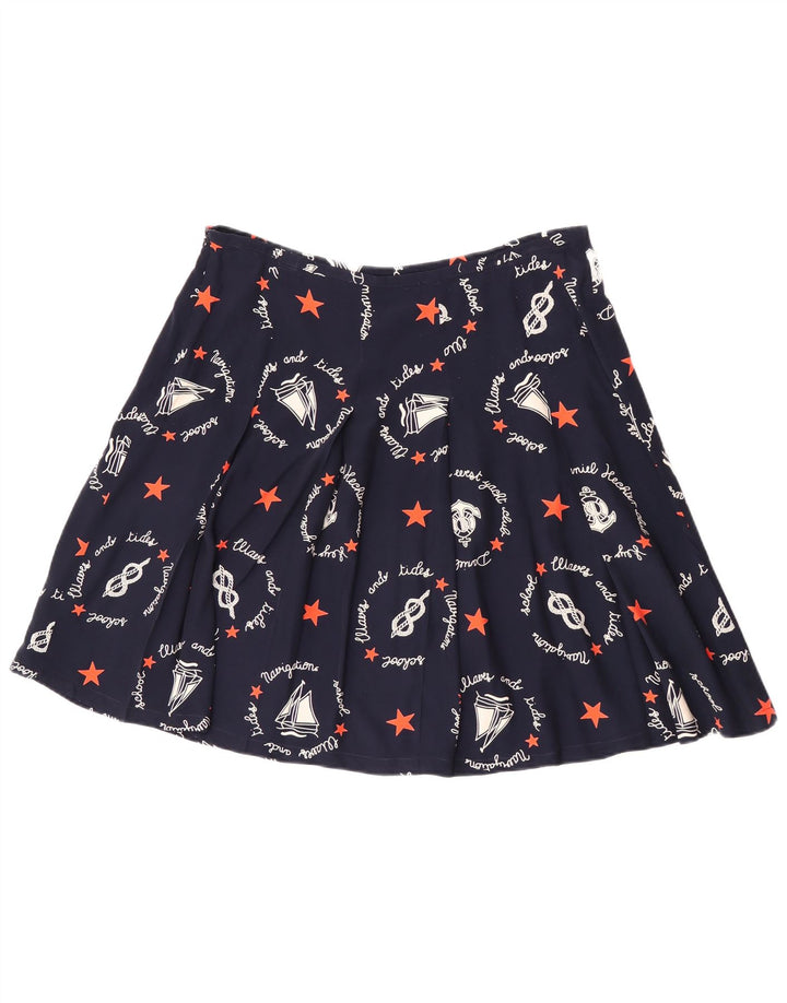 Saia feminina vintage gráfica linha A W30 médio azul marinho geométrico