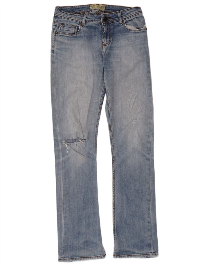 Calça jeans feminina Fat Face desgastada com corte bootcut UK 8 pequena W28 L30 azul