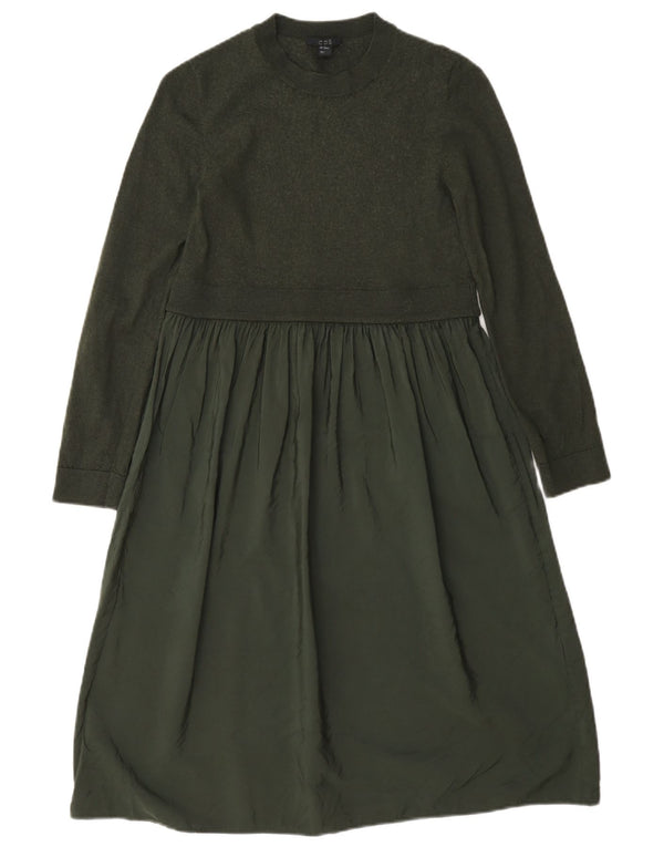Cos vestido feminino de manga comprida em camadas UK 6 XS verde lã