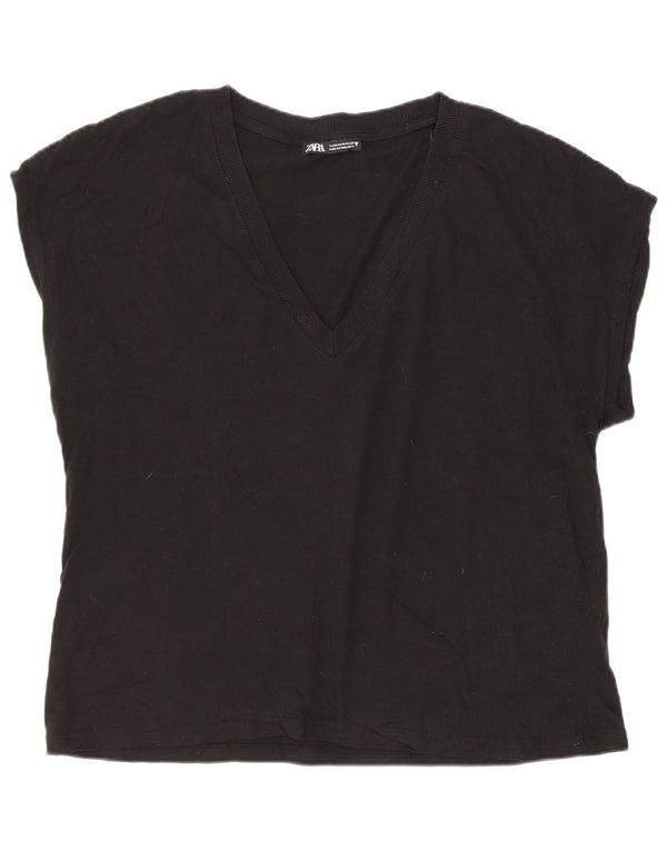 Camiseta feminina Zara UK 14 algodão preto médio