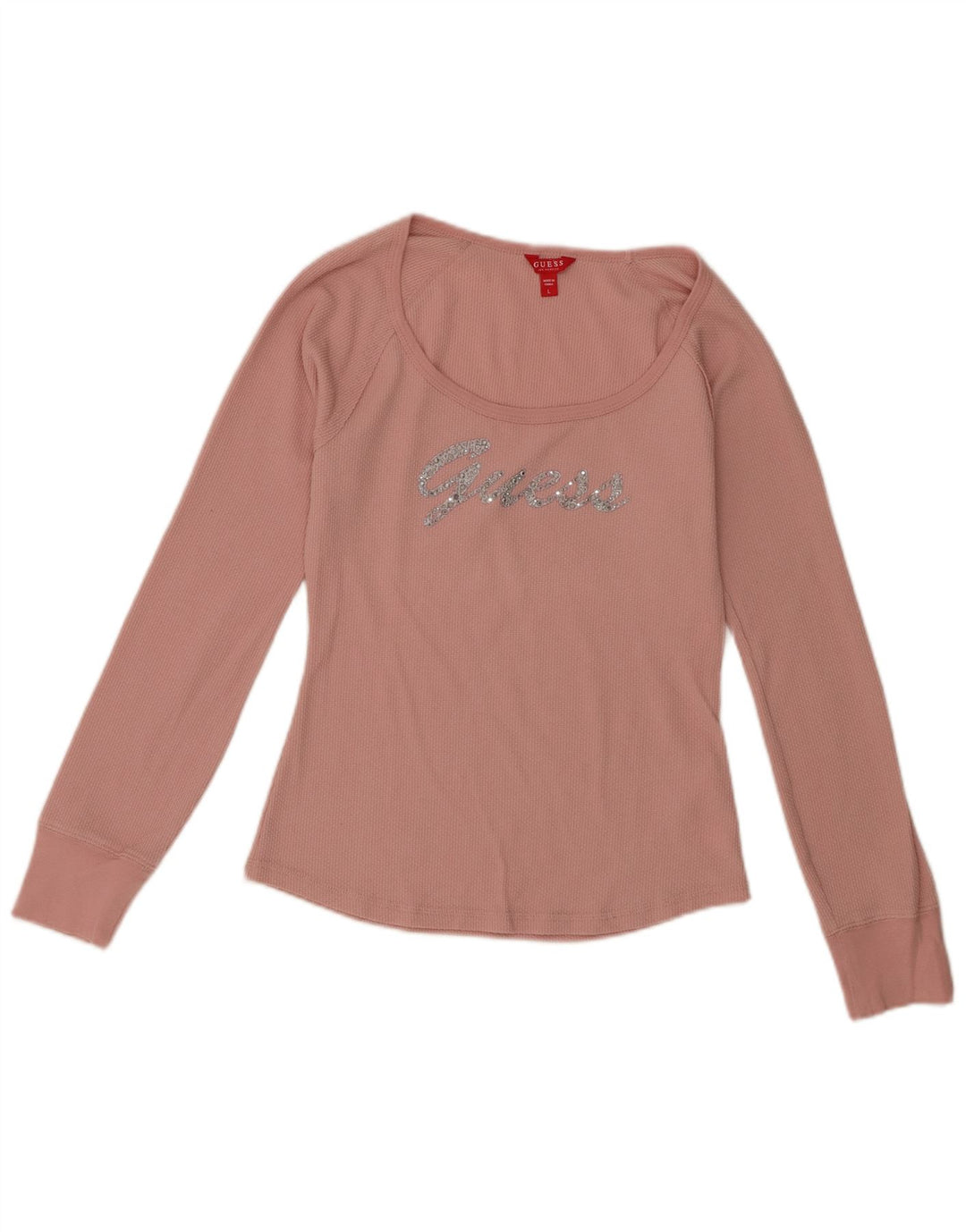 Guess Top gráfico feminino manga comprida UK 14 grande poliéster rosa