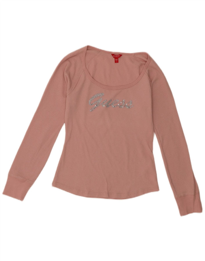 Guess Top gráfico feminino manga comprida UK 14 grande poliéster rosa