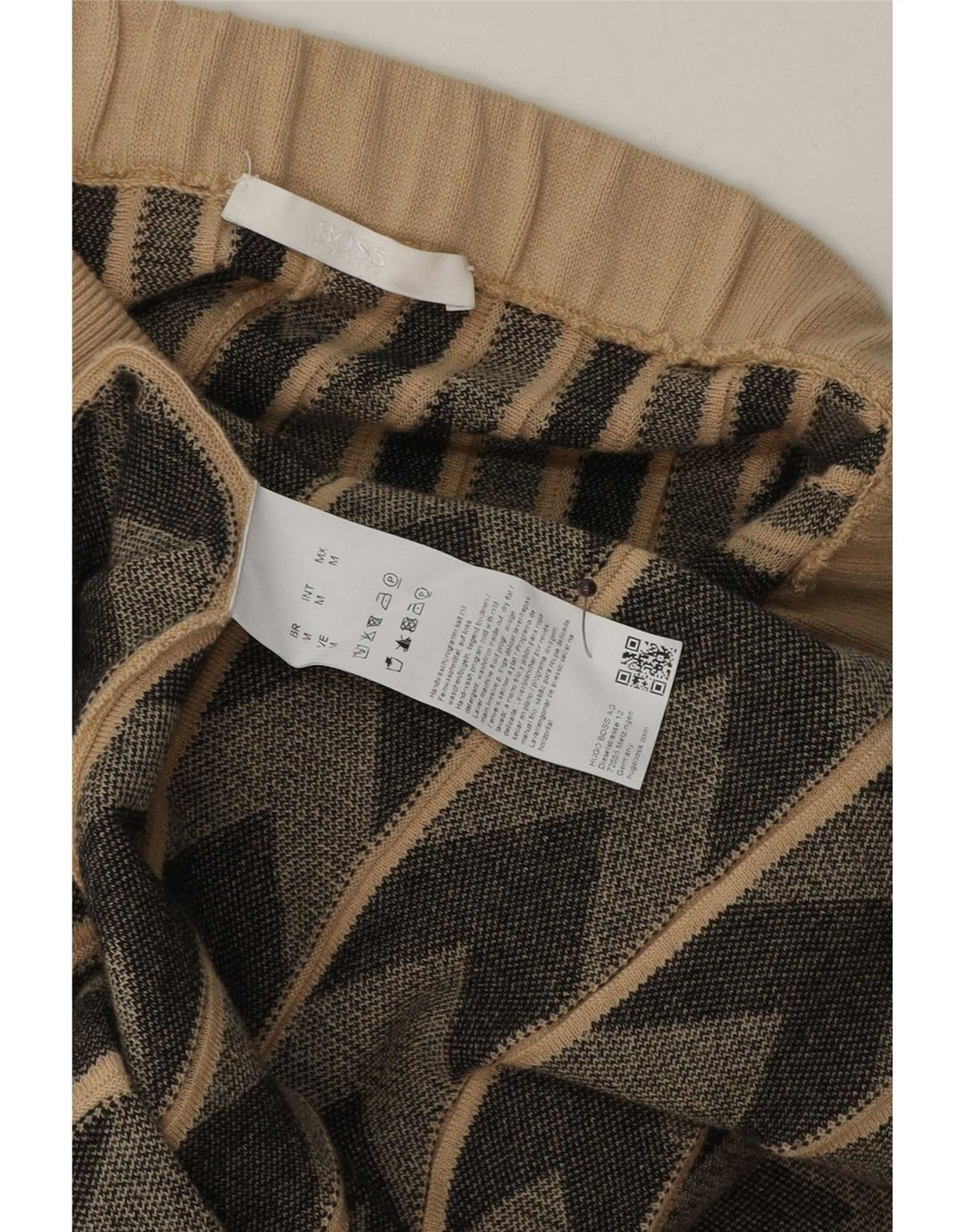Hugo Boss Saia feminina de malha larga média W30 lã geométrica bege