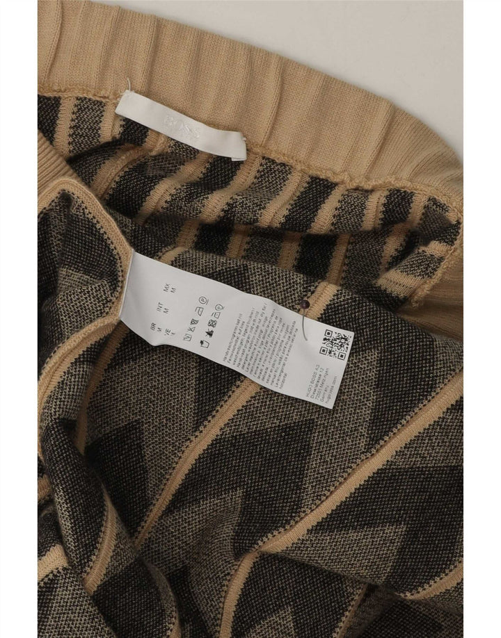 Hugo Boss Saia feminina de malha larga média W30 lã geométrica bege