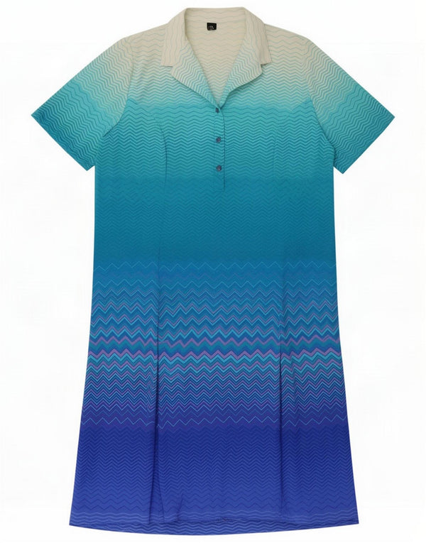 Elle Womens Oversized Polo Dress UK 6 XS Blue Chevron Polyamide