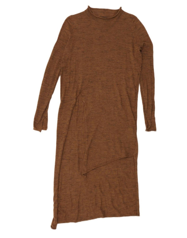 Vestido jumper assimétrico feminino Zara Reino Unido 10 pequeno poliéster marrom