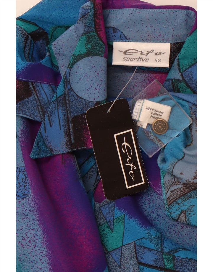 Camisa feminina com estampa abstrata ERTO EU 42 grande bloco colorido azul poliéster