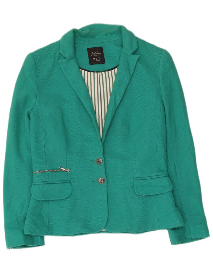 Jaqueta blazer feminina Zara Crop 2 botões Reino Unido 12 algodão verde médio