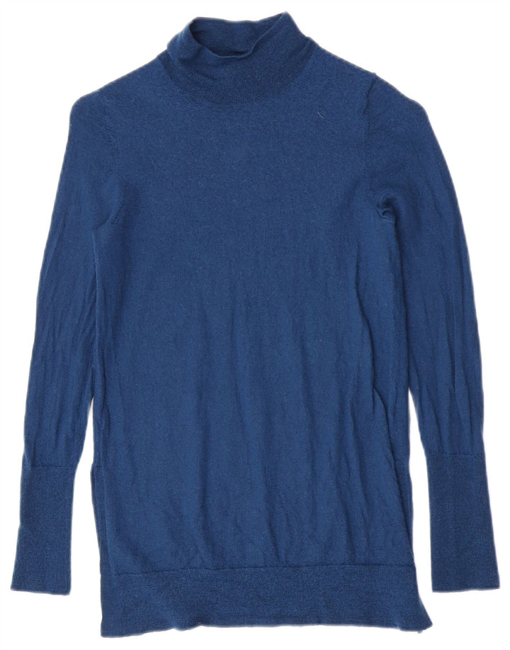 Suéter feminino Jigsaw com gola tartaruga Reino Unido 8 lã azul pequena